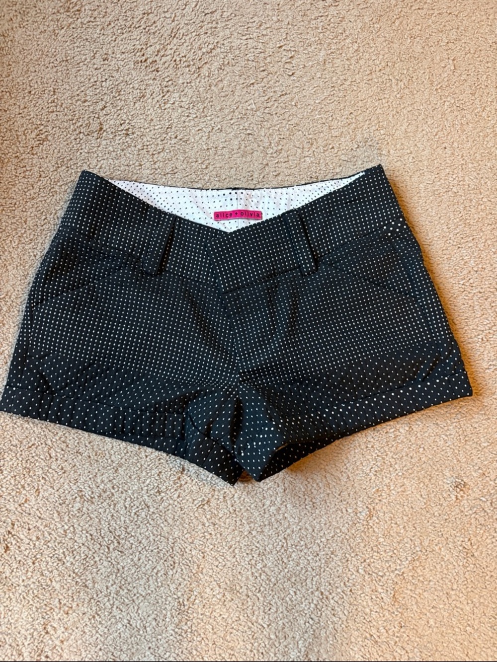 Alice + Olivia Black Polka Dot High-Rise Shorts